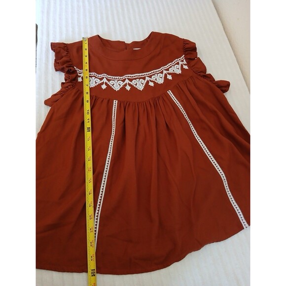 Lascana Woman’s blouse  Rust White Embroidery short flutter sleeves 6 Bohemian - Picture 9 of 14